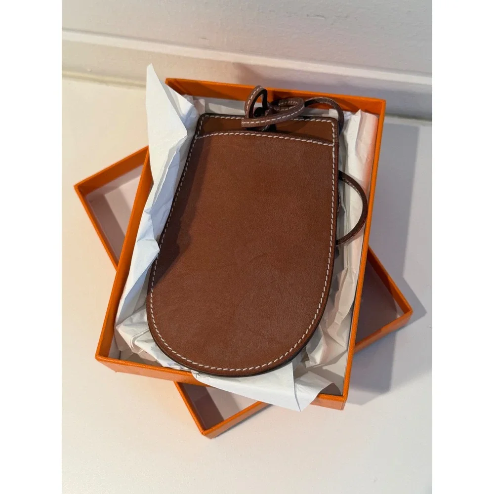 Hermes‎ In-the-Loop Phone Holder Brown Leather Neck Strap Case Made in France